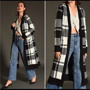 Greylin Collection Rami Cozy Check Longline Sweater Jacket Cardigan
